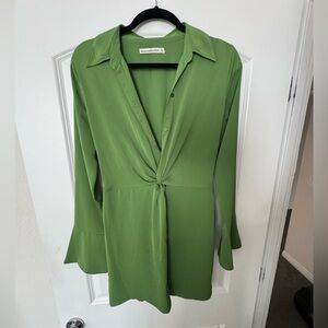 Abercrombie & Fitch Green Long Sleeve Twist Front Dress